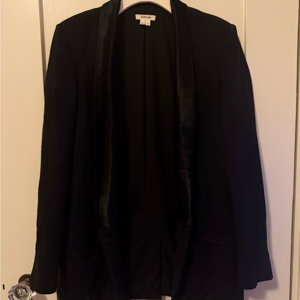 HELMUT LANG Black Blazer with Calf Hair Lapel - Picture 2 of 6